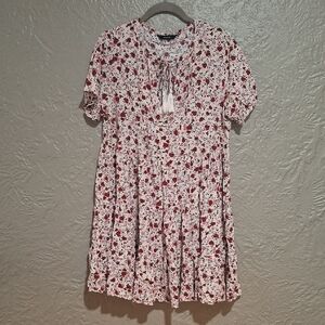 Dokotoo Wome's Elegant Floral Midi Dress - Red and White Size M